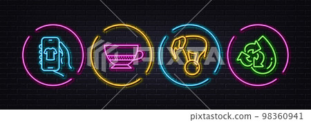 Elephant on ball, Shop app and Bombon coffee minimal line icons. Neon laser 3d lights. Recycle water icons. For web, application, printing. Circus show, Smartphone store, Cafe bombon. Vector Elephant on ball, Shop app and Bombon coffee minimal line icons. Neon laser 3d lights. Recycle water icons. For web, application, printing. Circus show, Smartphone store, Cafe bombon. Vector 98360941
