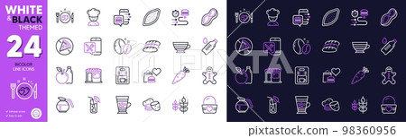 Frappe, Food delivery and Coffee maker line icons for website, printing. Collection of Romantic dinner, Peanut, Food order icons. Gluten free, Water bottle, Gingerbread man web elements. Vector Frappe, Food delivery and Coffee maker line icons for website, printing. Collection of Romantic dinner, Peanut, Food order icons. Gluten free, Water bottle, Gingerbread man web elements. Vector 98360956
