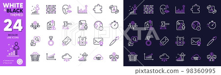 E-mail, Quick tips and Coal trolley line icons for website, printing. Collection of Speakers, Technical algorithm, Timer icons. Chart, Teamwork, Judge hammer web elements. Bicolor outline icon. Vector E-mail, Quick tips and Coal trolley line icons for website, printing. Collection of Speakers, Technical algorithm, Timer icons. Chart, Teamwork, Judge hammer web elements. Bicolor outline icon. Vector 98360995