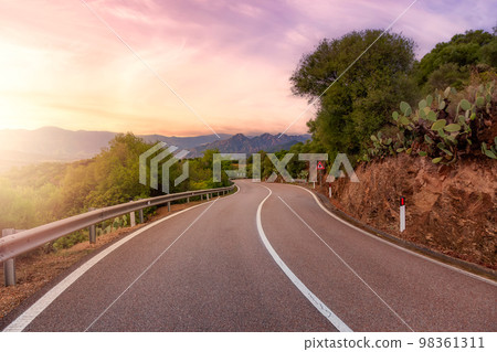 Scenic Highway, Orientale Sarda, in the mountain landscape. Sardinia, Italy. 98361311