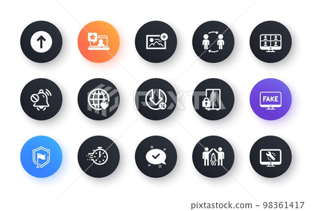 Minimal set of Video conference, Shield and Cooking timer flat icons for web development. Workflow, Refrigerator, Add photo icons. Partnership, Swipe up, Fake news web elements. Vector Minimal set of Video conference, Shield and Cooking timer flat icons for web development. Workflow, Refrigerator, Add photo icons. Partnership, Swipe up, Fake news web elements. Vector 98361417