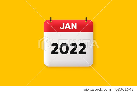 Calendar agenda 3d icon. January month icon. Event schedule Jan date. Meeting appointment planner. Agenda plan, Month schedule 3d calendar and Time planner. January day reminder. 2022 year. Vector 98361545