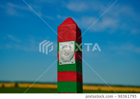 Russian border post against the blue sky Russian border post against the blue sky 98361795