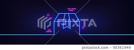 Neon light glow effect. Package box line icon. Delivery parcel sign. Cargo goods symbol. 3d line neon glow icon. Brick wall banner. Package box outline. Vector 98361949