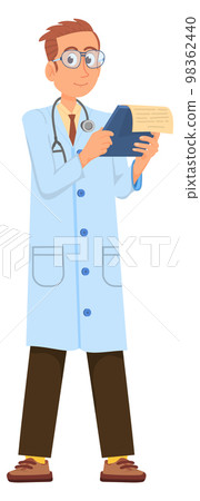 Scientist character. Smart man in lab coat and glasses 98362440