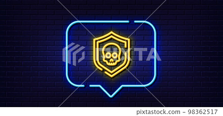 Neon light speech bubble. Cyber attack line icon. Ransomware threat sign. Data protection symbol. Neon light background. Cyber attack glow line. Brick wall banner. Vector Neon light speech bubble. Cyber attack line icon. Ransomware threat sign. Data protection symbol. Neon light background. Cyber attack glow line. Brick wall banner. Vector 98362517
