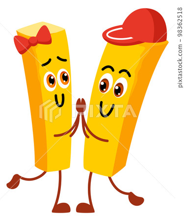 French fries dancing. Cartoon potato chips characters French fries dancing. Cartoon potato chips characters 98362518