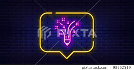 Neon light speech bubble. Inspiration line icon. Creativity pencil sign. Graphic art symbol. Neon light background. Inspiration glow line. Brick wall banner. Vector 98362519