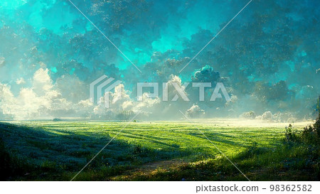 幻想現實背景_草原和藍天 98362582