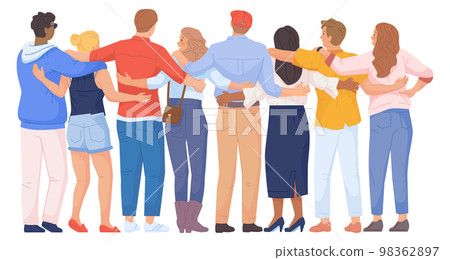 Friends standing together rear view. People unity Friends standing together rear view. People unity 98362897