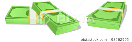 Dollar banknote packs. Green money bills cartoon icon Dollar banknote packs. Green money bills cartoon icon 98362995