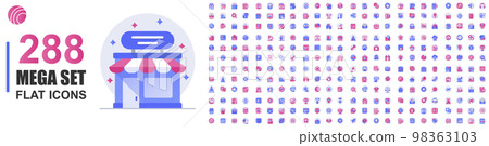 Collection of vector flat icons. Mega set. Contains such Icons as Business, Marketing, Shopping, Teamwork, SEO, Technology, Medical, Social Media, Web Development, and more. Flat vector illustration. Collection of vector flat icons. Mega set. Contains such Icons as Business, Marketing, Shopping, Teamwork, SEO, Technology, Medical, Social Media, Web Development, and more. Flat vector illustration. 98363103