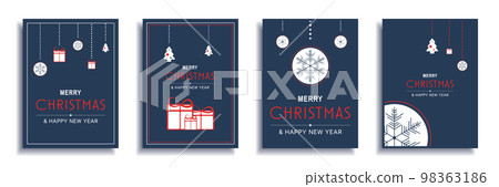 Merry Christmas and New Year 2022 brochure covers set. Xmas minimal banner design with hanging snowflakes at balls, gifts and festive trees. Vector illustration for flyer, poster or greeting card Merry Christmas and New Year 2022 brochure covers set. Xmas minimal banner design with hanging snowflakes at balls, gifts and festive trees. Vector illustration for flyer, poster or greeting card 98363186