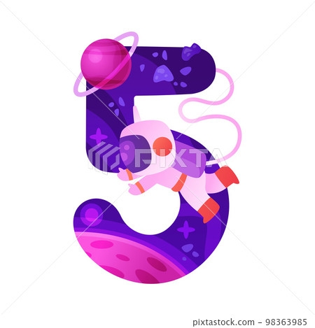 Space Number Five as Cosmic Numeral with Astronaut Vector Illustration 98363985