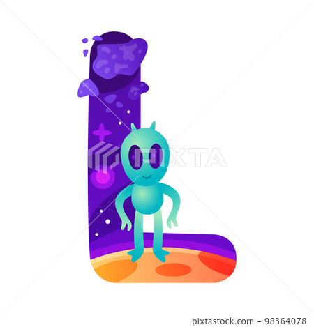 Space Letter L as Font and Alphabet Capital Bold Figure with Alien Vector Illustration Space Letter L as Font and Alphabet Capital Bold Figure with Alien Vector Illustration 98364078