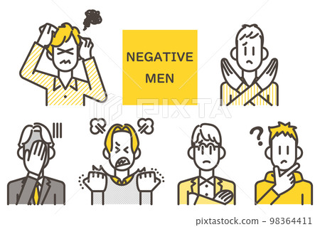 憤怒、擔心、困擾的消極男性人物圖標集[矢量插圖素材] 98364411