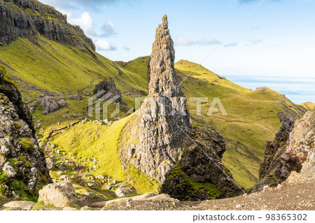 A rocky pinnacle of the Old Man of Storr cliffs in the Isle of Skye in Scotland. 98365302