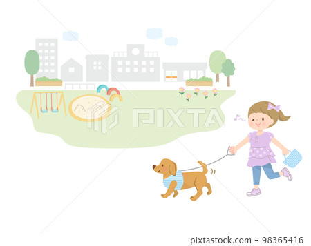 在公園遛狗的女孩 98365416