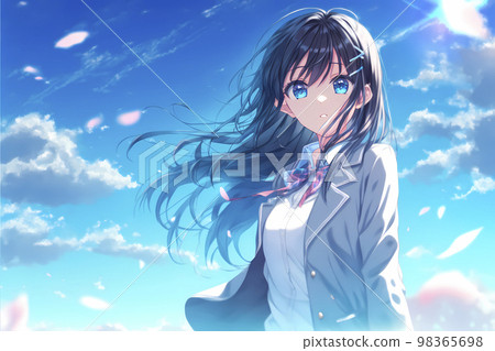 晴朗的藍天和女學生“人工智能生成的圖像” 98365698