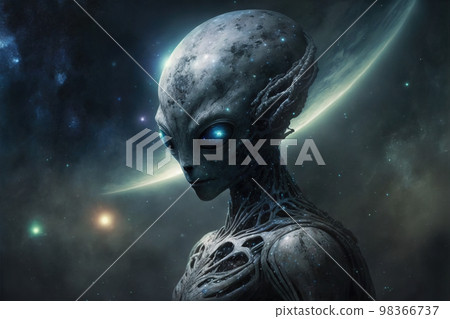 Grey alien from deep space, portrait of extraterrestrial humanoid, generative AI 98366737