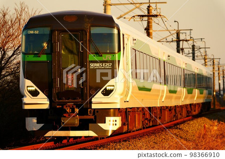 E257 series 5500 series, dyed red in the late afternoon sun, Limited Express Early Spring Naritasan Musashino E257 series 5500 series, dyed red in the late afternoon sun, Limited Express Early Spring Naritasan Musashino 98366910