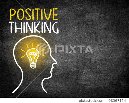 Light bulb with head face and profile outlines positive thinking 98367154