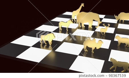 The wildlife gold plate on chess board 3d rendering 98367539