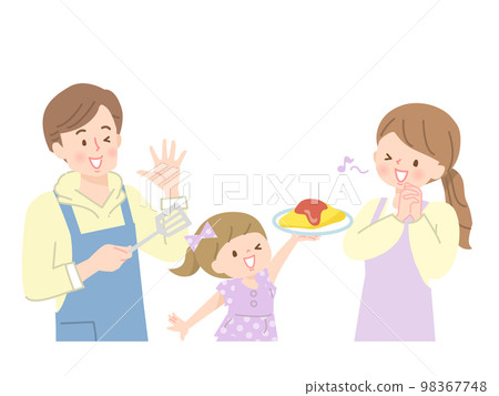 Vector illustration material of three parents and children making omurice Vector illustration material of three parents and children making omurice 98367748