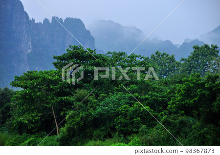 Limestone rock peak of Vang Vieng, Laos Limestone rock peak of Vang Vieng, Laos 98367873