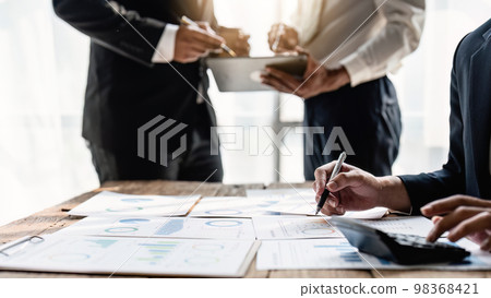 Business people analyze fund investment by digital tablet. Business Consulting, meeting, finance investment concept 98368421