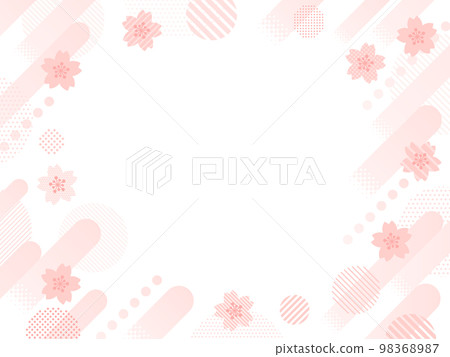 Frame of circles and rising lines with cherry blossoms, dots and stripes 98368987