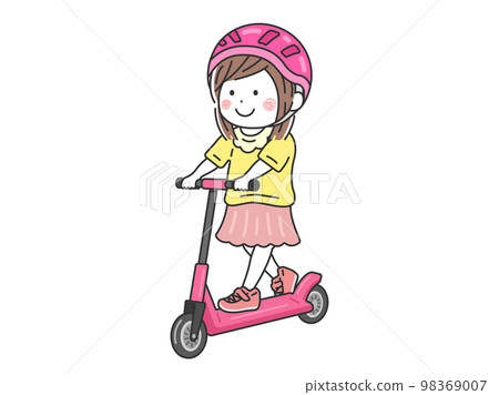 戴頭盔騎滑板車的女孩插畫 98369007