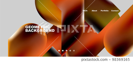 Glassmorphism landing page background template. Colorful glass shapes with metallic effect abstract composition for wallpaper, banner, background 98369165