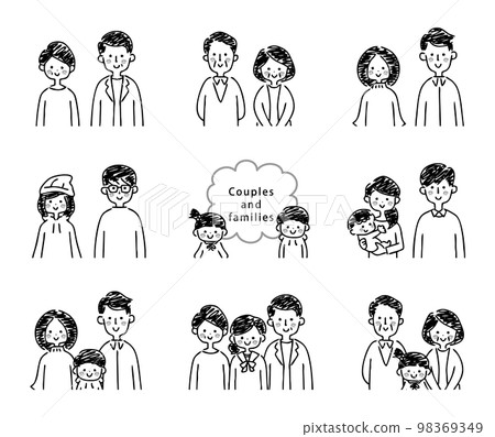 各種夫妻和家庭素描風格 98369349