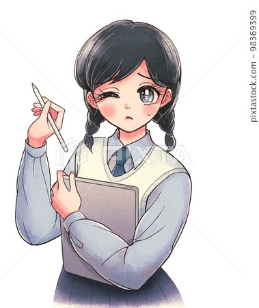 女孩漫畫風格/學生用平板電腦學習薄弱科目 女孩漫畫風格/學生用平板電腦學習薄弱科目 98369399