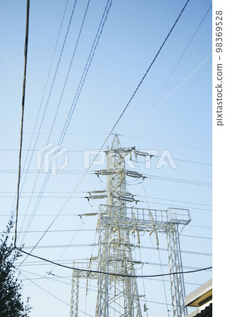 white pylons and wires white pylons and wires 98369528