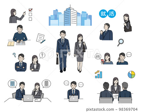 Illustration set of young men and women who are looking for a job job hunting interview 98369704
