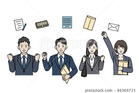 Illustration of young men and women working hard on job hunting Illustration of young men and women working hard on job hunting 98369715