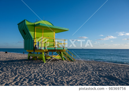 Colorful lifeguard station on Miami Beach, Florida. Colorful lifeguard station on Miami Beach, Florida. 98369756