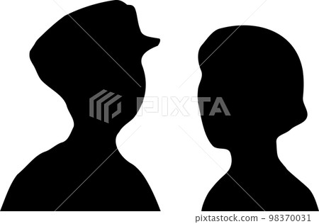 Male and female head, upper body silhouette looking at each other 98370031