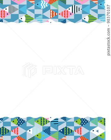Geometric fish pattern frame / background material / multicolor (vertical) 98370107