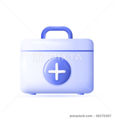 3d medical bag icon. First aid concept. Realistic medical equipment. Healthcare element for mobile concepts and web apps. Modern vector illustration in cartoon style 98370367