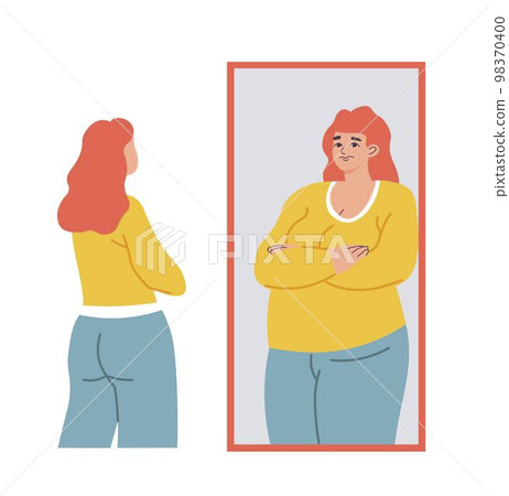 Low self esteem of woman, overweight reflection 98370400