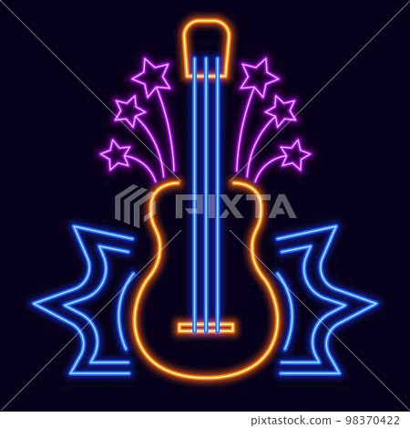 Neon sign of guitar, night club with rock music 98370422