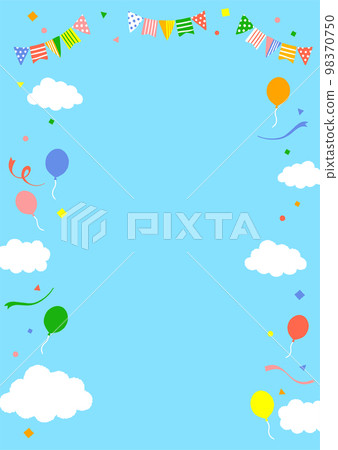 Background illustration of blue sky, garland, confetti and balloons 98370750