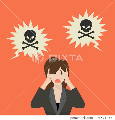 Business woman covering her ears to prevent a toxic words 98371437