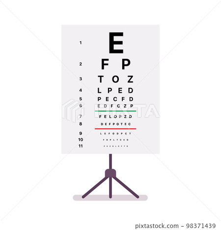 Eye test chart table isolated on white background Eye test chart table isolated on white background 98371439