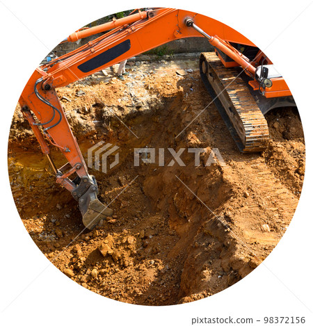 Excavator continues to work at the construction site Excavator continues to work at the construction site 98372156