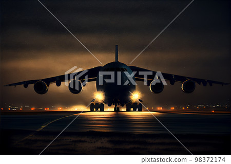 Airplane take off runway at night Airplane take off runway at night 98372174