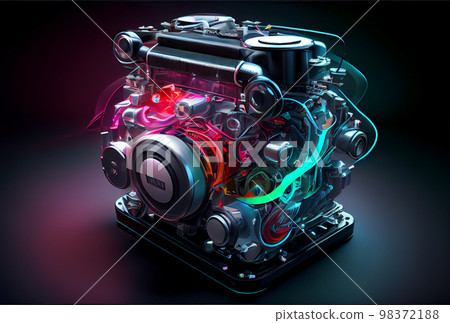 Futuristic Engine motor with neon glow 98372188